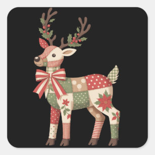 Adesivo Quadrado Rena de Patchwork de Natal Bordado Animal