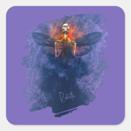 Adesivo Quadrado Renascimento. Esqueleto com asas ascensões