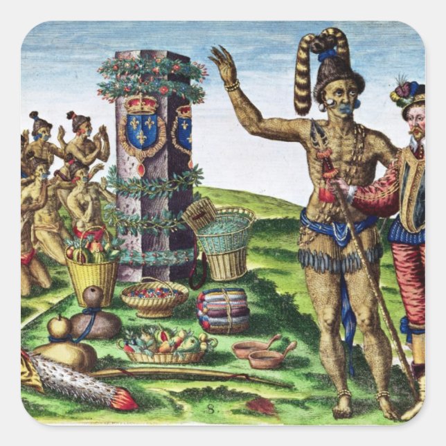 Adesivo Quadrado Rene Goulaine de Laudonniere e Chefe Athore (Frente)