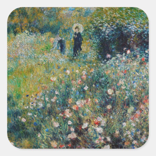Adesivo Quadrado Renoir - Mulher com Parasol num Jardim (Frente)