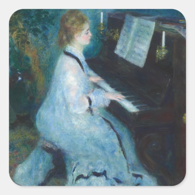 Adesivo Quadrado Renoir Mulher Impressionista do Piano Vintage (Frente)
