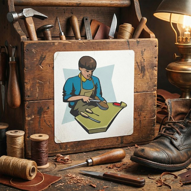 Adesivo Quadrado Reparação de Calçados Sapateiro Calçadista Vintage (Criador carregado)
