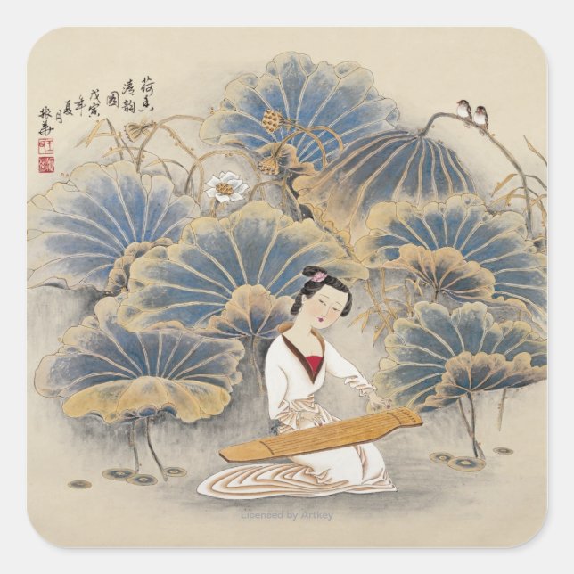 Adesivo Quadrado Reproduzindo Música por Lotus Pond (Frente)