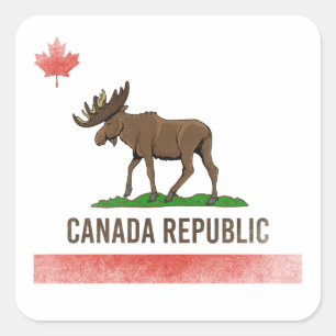 Adesivo Quadrado República do Canadá - Canadá, Moose e Bandeira da 