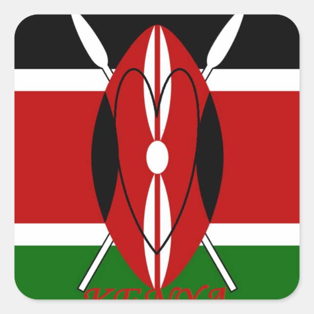 Adesivo Quadrado República do Quênia Bandeira Nacional Black red Ar (Frente)