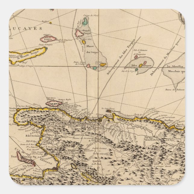 Adesivo Quadrado República Dominicana, Haiti, Índias Ocidentais (Frente)