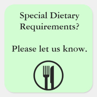 Adesivo Quadrado Requisitos dietéticos especiais