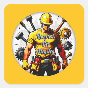 Adesivo Quadrado Respect the Hustle Construction Worker Design – La