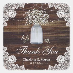 Adesivo Quadrado Respiração do bebê Lace de madeira rustica Mason J