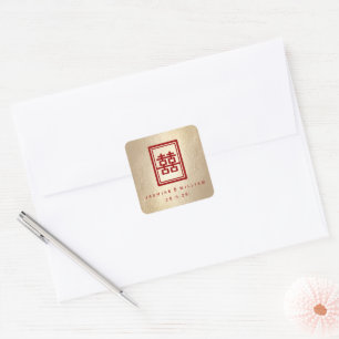 Adesivo Quadrado Retângulo Dourado Dupla Felicidade Casamento Chinê