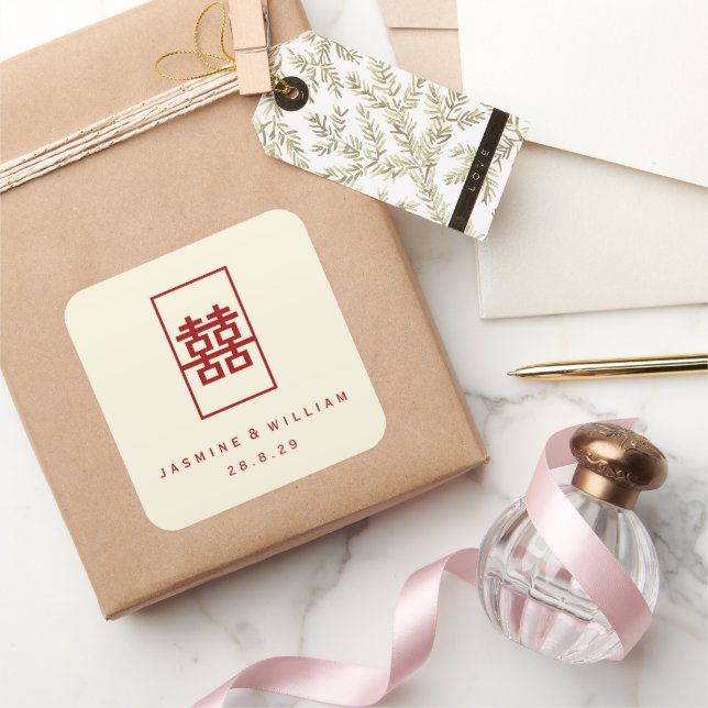 Adesivo Quadrado Retângulo Felicidade Dupla Simples Casamento Chinê (Presentear)