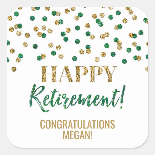 Adesivo Quadrado Retirada Feliz de Confetti Dourada Verde (Frente)