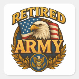 Adesivo Quadrado Retired ARMY Design with flag & eagle