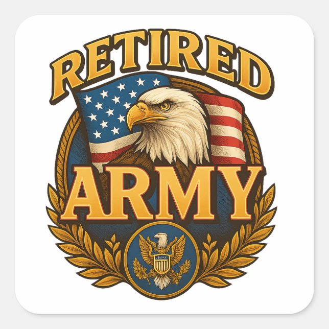 Adesivo Quadrado Retired ARMY Design with flag & eagle (Frente)