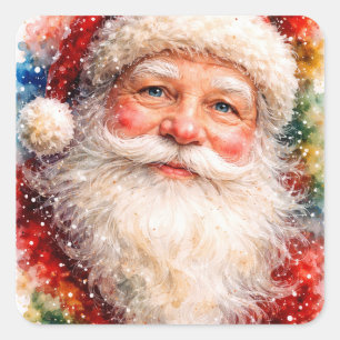 Adesivo Quadrado Retrato Alegre do Papai Noel de Natal