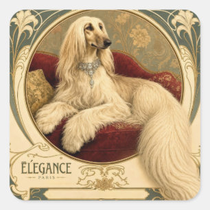 Adesivo Quadrado Retrato Art Nouveau do Cão Afegão