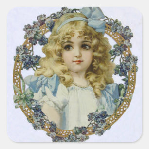 Adesivo Quadrado Retrato Bonito para Menininha Antiquado Bonito