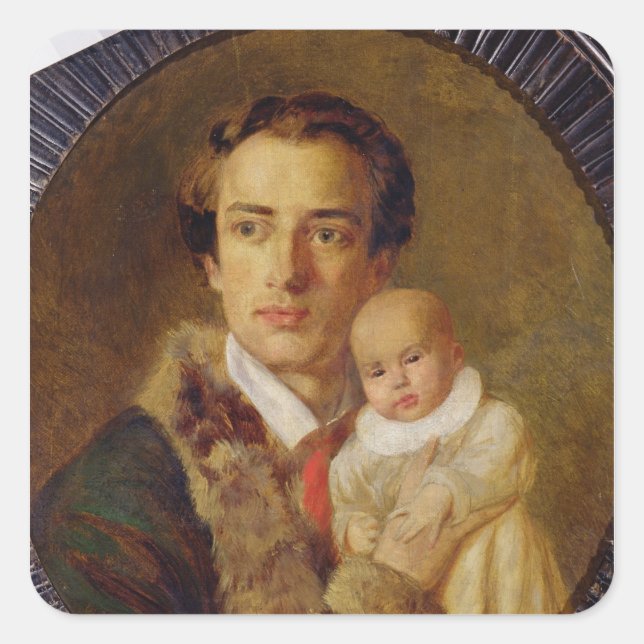 Adesivo Quadrado Retrato de Alexander Herzen com seu filho, 1840 (Frente)