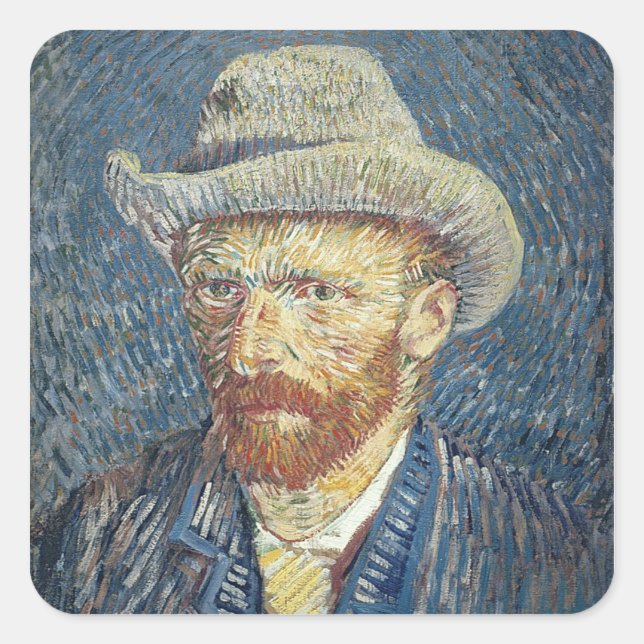 Adesivo Quadrado Retrato de auto de Vincent van Gogh | com chapéu (Frente)