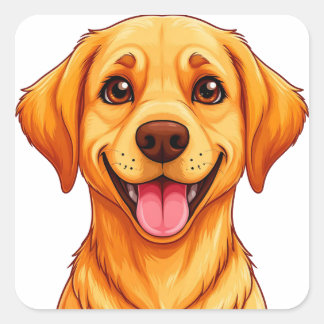 Adesivo Quadrado Retrato de cachorro de desenho animado do Golden R