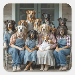 Adesivo Quadrado Retrato de Cachorro de Família