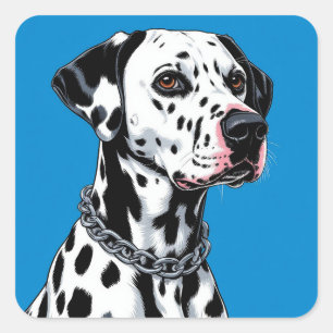 Adesivo Quadrado Retrato de Cão Dalmata Contra Fundo Azul