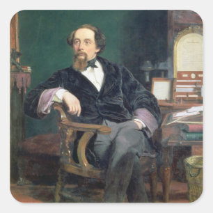 Adesivo Quadrado Retrato de Charles Dickens (óleo na canvas)