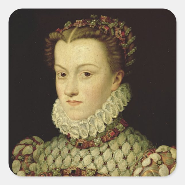 Adesivo Quadrado Retrato de Elizabeth of Austria (1554-92) Rainha o (Frente)