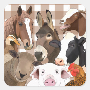 Adesivo Quadrado Retrato de Fazenda-branca Gingham Check - Brown
