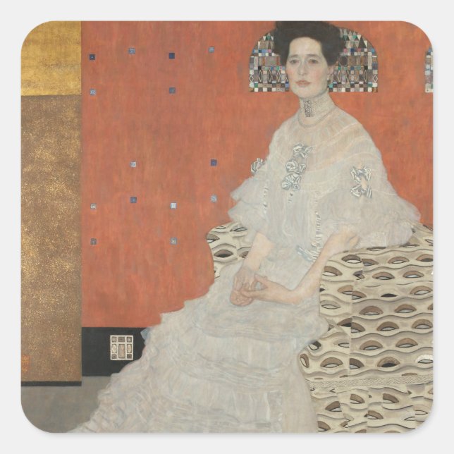Adesivo Quadrado Retrato de Fritza Riedler por Gustav Klimt (Frente)