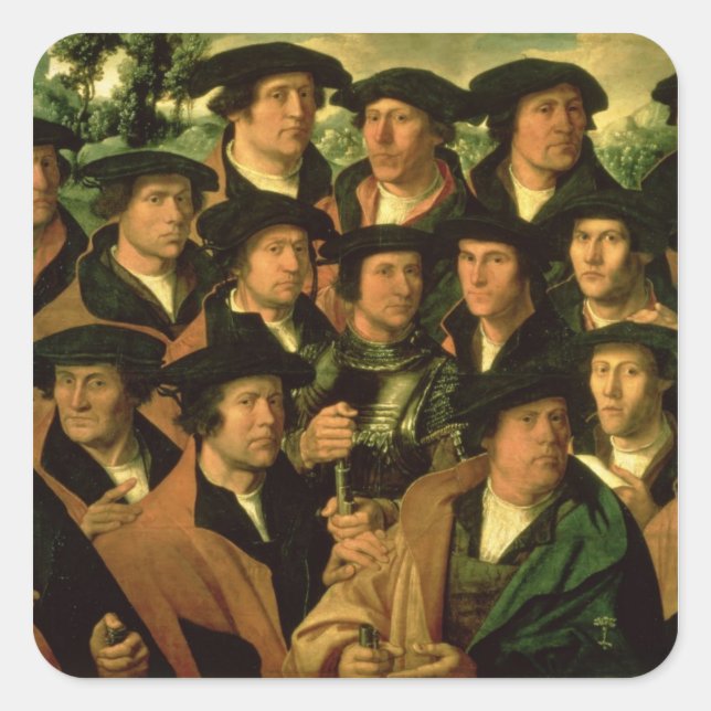 Adesivo Quadrado Retrato de grupo da empresa fotografada (Frente)