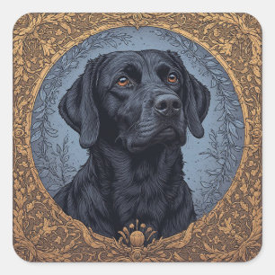 Adesivo Quadrado Retrato de Labrador Preto com Estilo Elegante