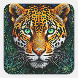 Adesivo Quadrado Retrato de leopardo