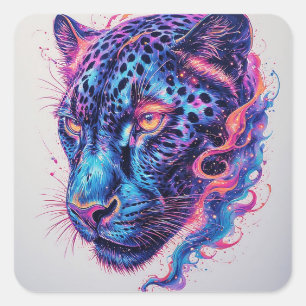 Adesivo Quadrado Retrato de Leopardo Cósmico Com Efeito Místico