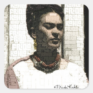 Adesivo Quadrado Retrato de matéria têxtil de Frida Kahlo