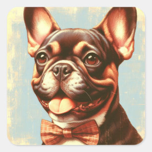 Adesivo Quadrado Retrato de pintura de Bulldog Francês Vintage