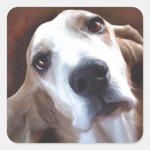 Adesivo Quadrado Retrato de pintura de pintura fina de basset Hound