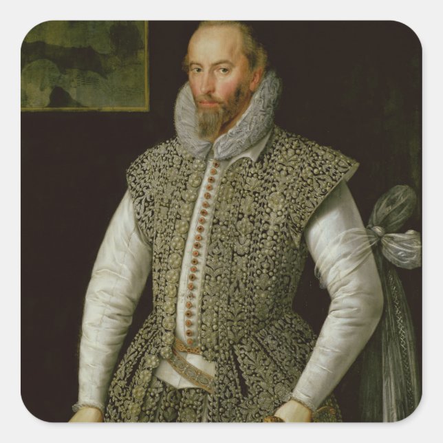 Adesivo Quadrado Retrato de Sir Walter Raleigh, 1598 (Frente)