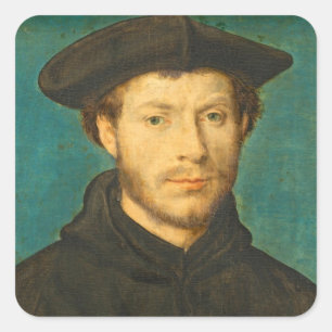 Adesivo Quadrado Retrato de um homem, C. 1536 - 40 (óleo na noz)