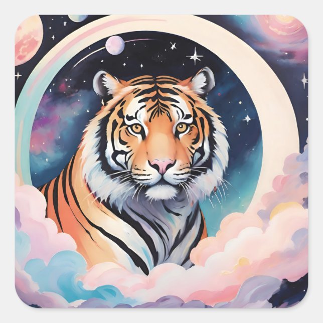 Adesivo Quadrado Retrato de um tigre no espaço (Frente)