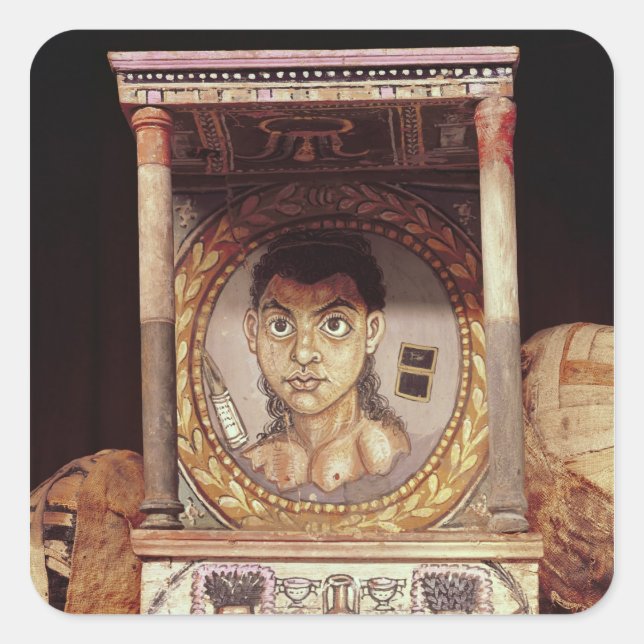 Adesivo Quadrado Retrato de uma jovem com ofertas (Frente)