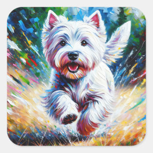 Adesivo Quadrado Retrato do cão West Highland White Terrier "Westie