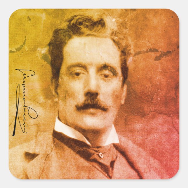 Adesivo Quadrado Retrato e assinatura de Giacomo Puccini (Frente)