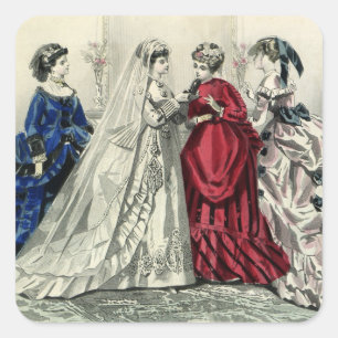 Adesivo Quadrado Retrato nupcial da festa de casamento do Victorian