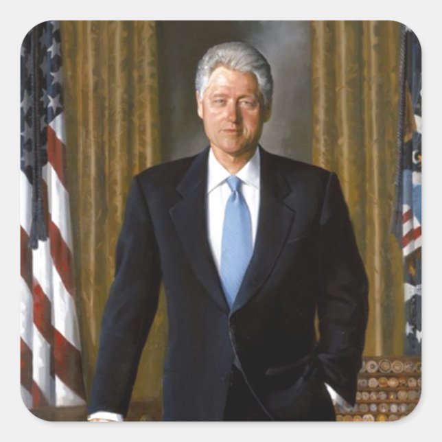 Adesivo Quadrado Retrato Oficial da Casa Branca Bill Clinton (Frente)
