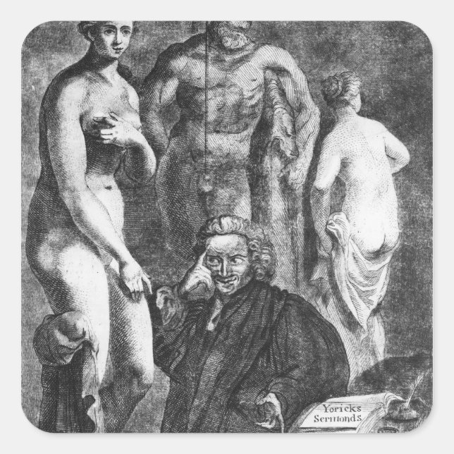 Adesivo Quadrado Retrato satírico de Laurence Sterne, c.1761 (Frente)