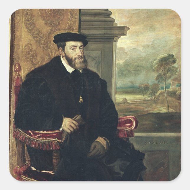 Adesivo Quadrado Retrato sentado do imperador Charles V 1548 (Frente)