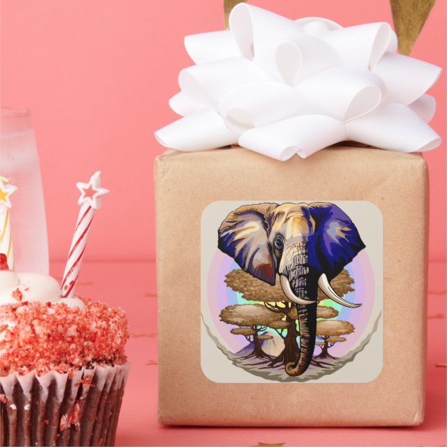 Adesivo Quadrado Retrato Surreal do Elefante Africano (Festa)