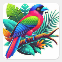 Adesivo Quadrado Retrato Tropical de Ave Emerald Vibrante