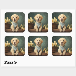Adesivo Quadrado Retrato Vintage de Cachorrinho Labrador Retriever 